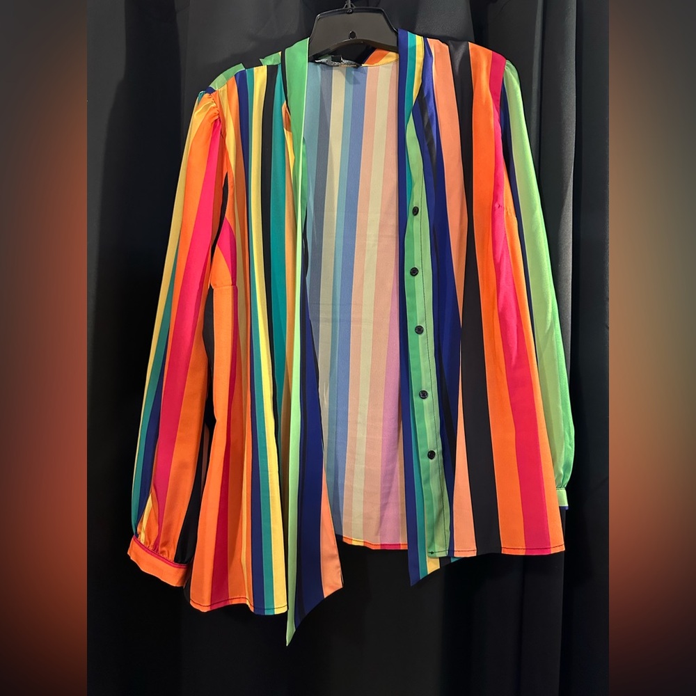 ELOQUII Striped Tie-Neck Top